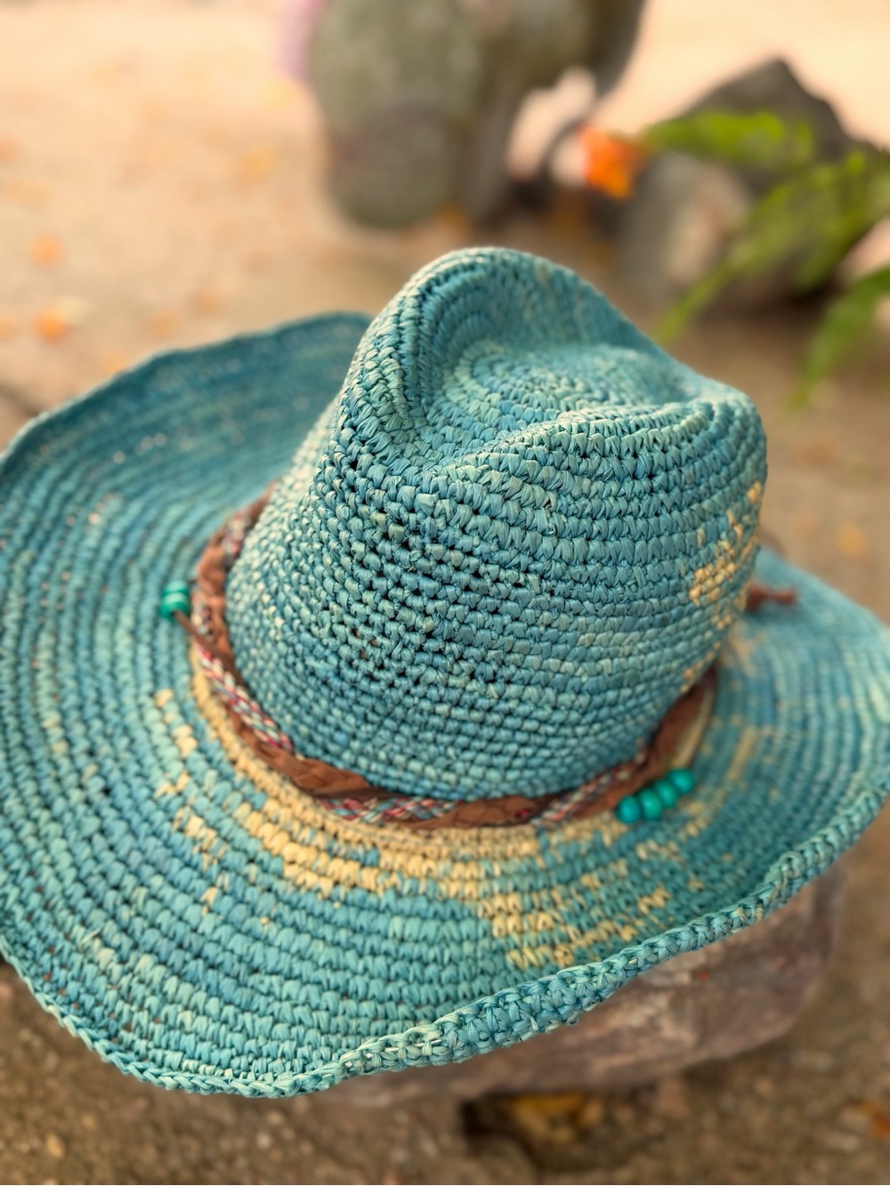 WALLAROO Handwoven Teal Straw Sun Hat with Beaded Trim - Picture 5 of 13